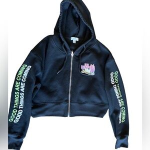 Orange Kiss-Grey Anime Graphic ‘Good Things Are Coming’ Cropped Hoodie Size-S